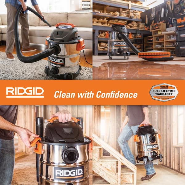 10 Gal. 6.0 Peak HP Stainless Steel Shop Vacuum Wet Dry Vac with Filter, Locking Hose and Accessory Attachments WD1060