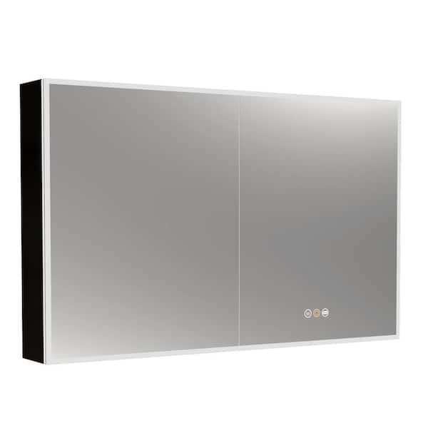 48 in. W x 30 in. H Rectangular Black LED Light Anti-fog Aluminum Surface Mount Medicine Cabinet with Mirror