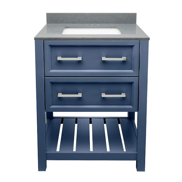 Ella Tremblant 25 in. W x 19 in. D x 36 in. H Bath Vanity in Blue with Quartz Stone Galaxy Gray Top
