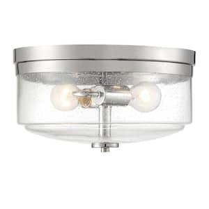 Ocana 13 in. 1-Light Polished Chrome Drum Flush Mount with Clear Glass Shade and No Bulbs Included 1-Pack