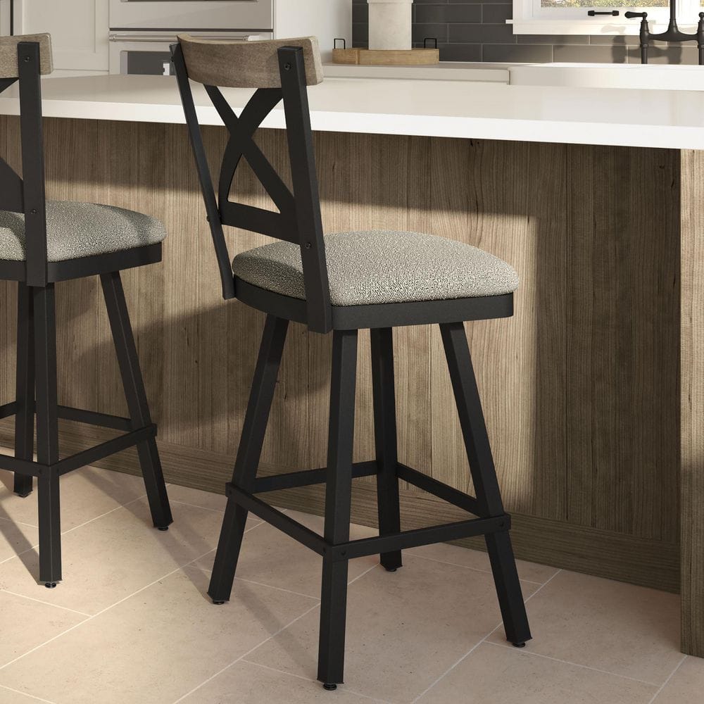 Snyder 26.5 in. Light Beige and Grey Boucle Polyester / Beige Birch Wood / Black Metal Swivel Counter Stool price history on PriceWatchPro
