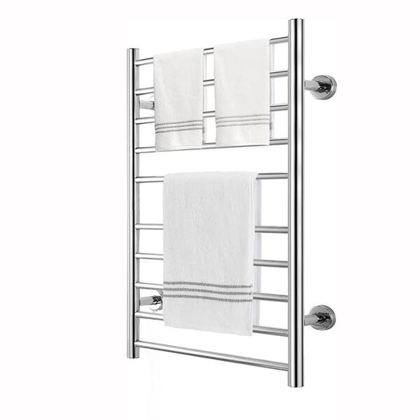 10 Bars Stainless Steel Wall Mounted Electric Heated Towel Rack Towel Warmer in Silver