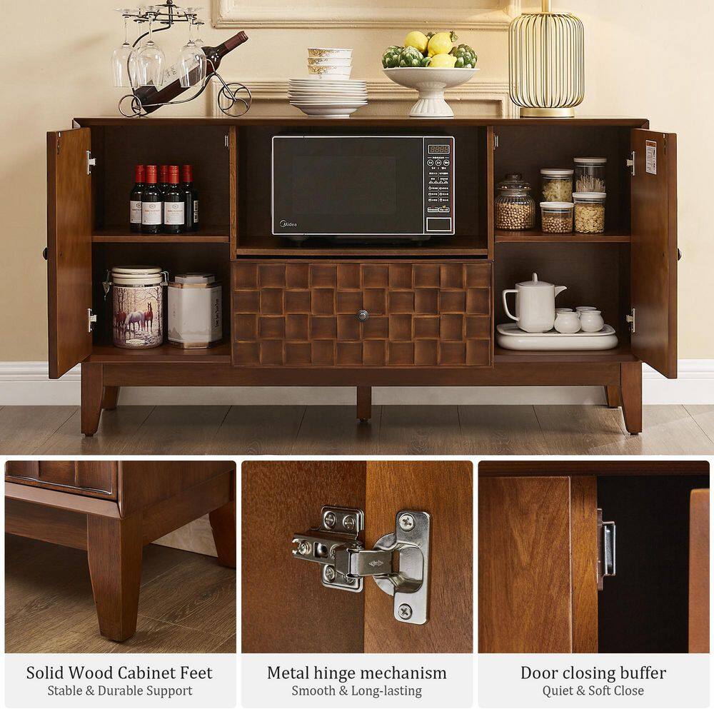 Rectangle Brown MDF Wood Sideboard Buffet Cabinet with 2 Doors and Drawer
