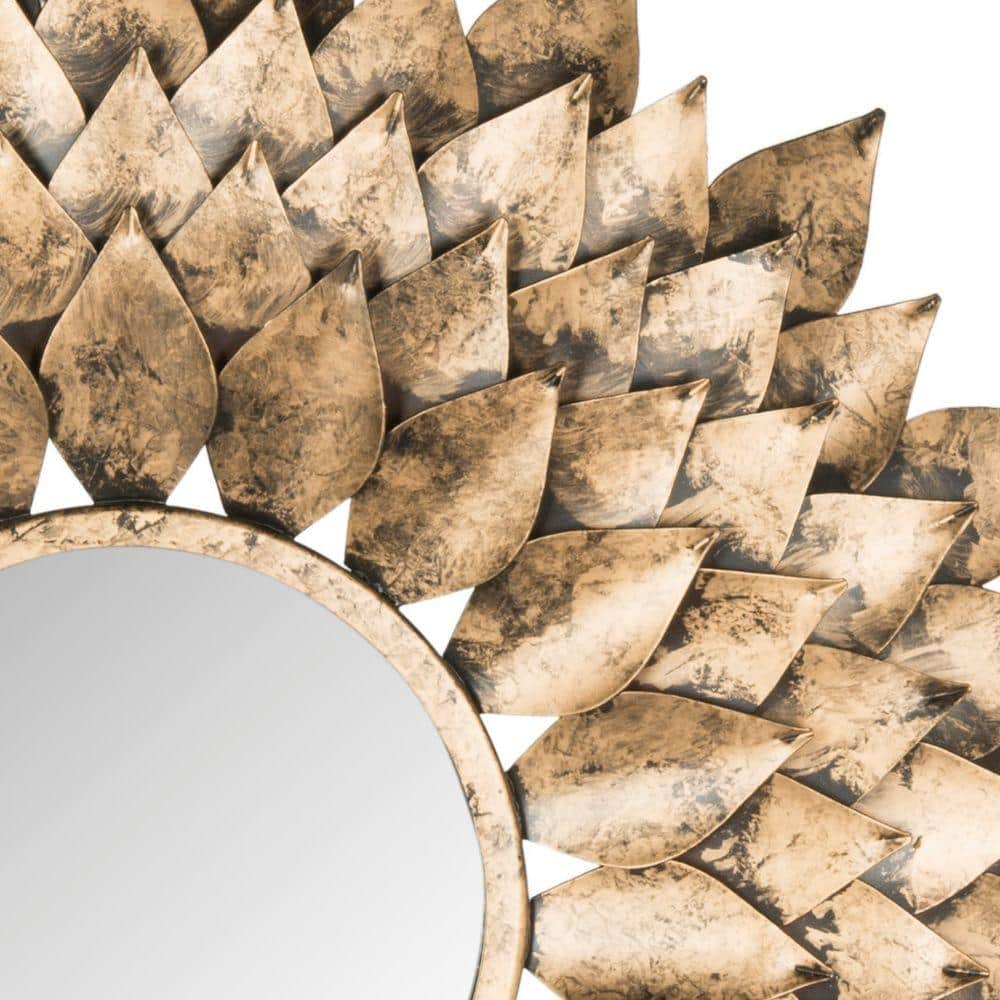 Contemporary Artisan Sunburst Wall Mirror in Antique Gold, 27"