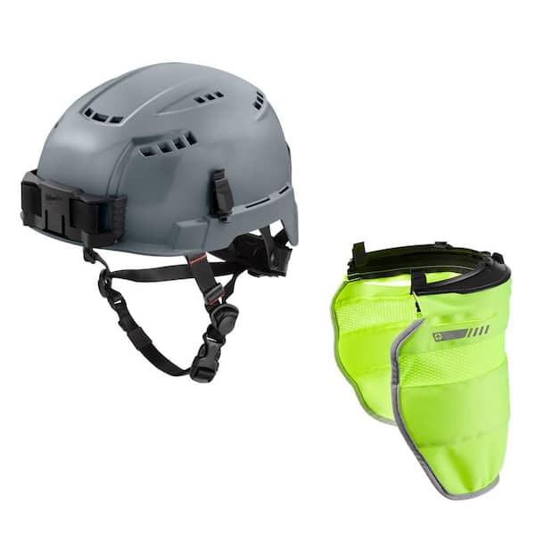 BOLT Gray Type 2 Class C Vented Safety Helmet W/ BOLT Yellow High Visibility Mesh Sunshade with 50+UPF UV Protection