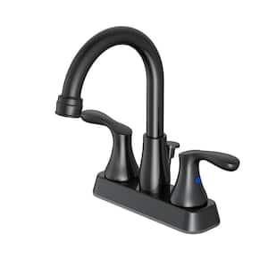 Deveral 4 in. Centerset 2-Handle High-Arc Bathroom Faucet with Drain Kit Included in Matte Black (2-Pack)
