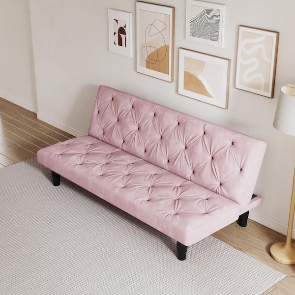 Pink Velvet Twin Size Variable Sofa Bed