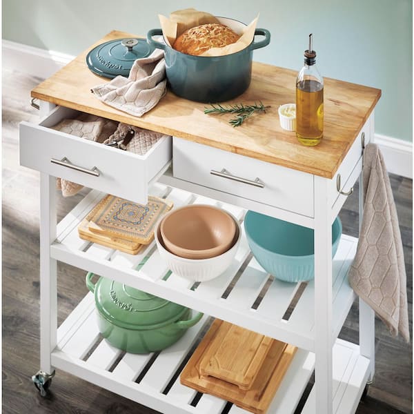 StyleWell Glenville Cream White Rolling Kitchen Cart with Butcher