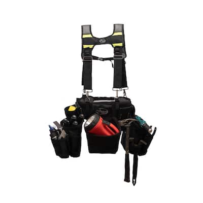 Professional Framers 3 Pouch Tool Storage Suspension Rig with LoadBear Suspenders in Black