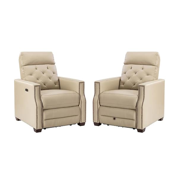 ARTFUL LIVING DESIGN Bona 31.50"Wide Beige Genuine Leather Power Recliner with USB Port (Set of 2)