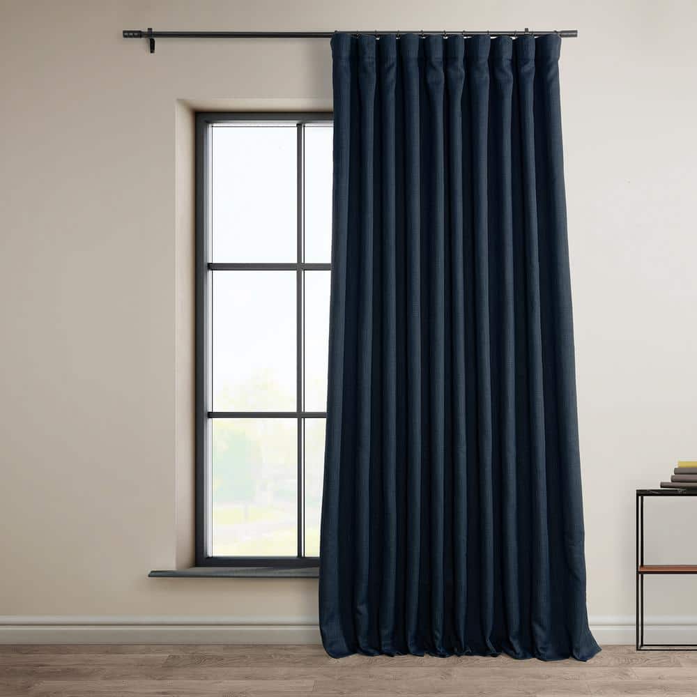 Nightfall Navy 108" Extra Wide Textured Faux Linen Blackout Curtain