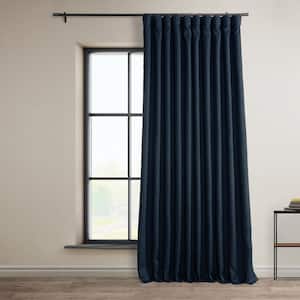 Nightfall Navy Blue Faux Linen Extra Wide Room Darkening Curtain - 100 in. W x 108 in. L (1 Panel)