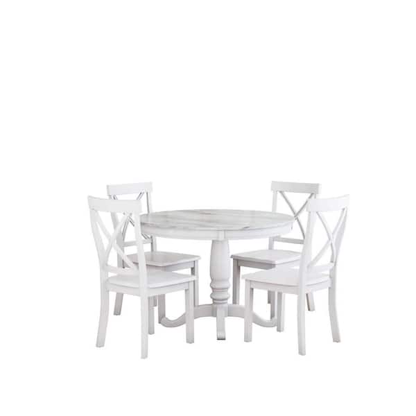 wetiny 5-Piece Round White MDF Top Dining Room Set Seats 4