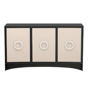 58.20 in. W x 17.70 in. D x 33.80 in. H Beige Curved Design Linen Cabinet with 3-Doors and Adjustable shelves