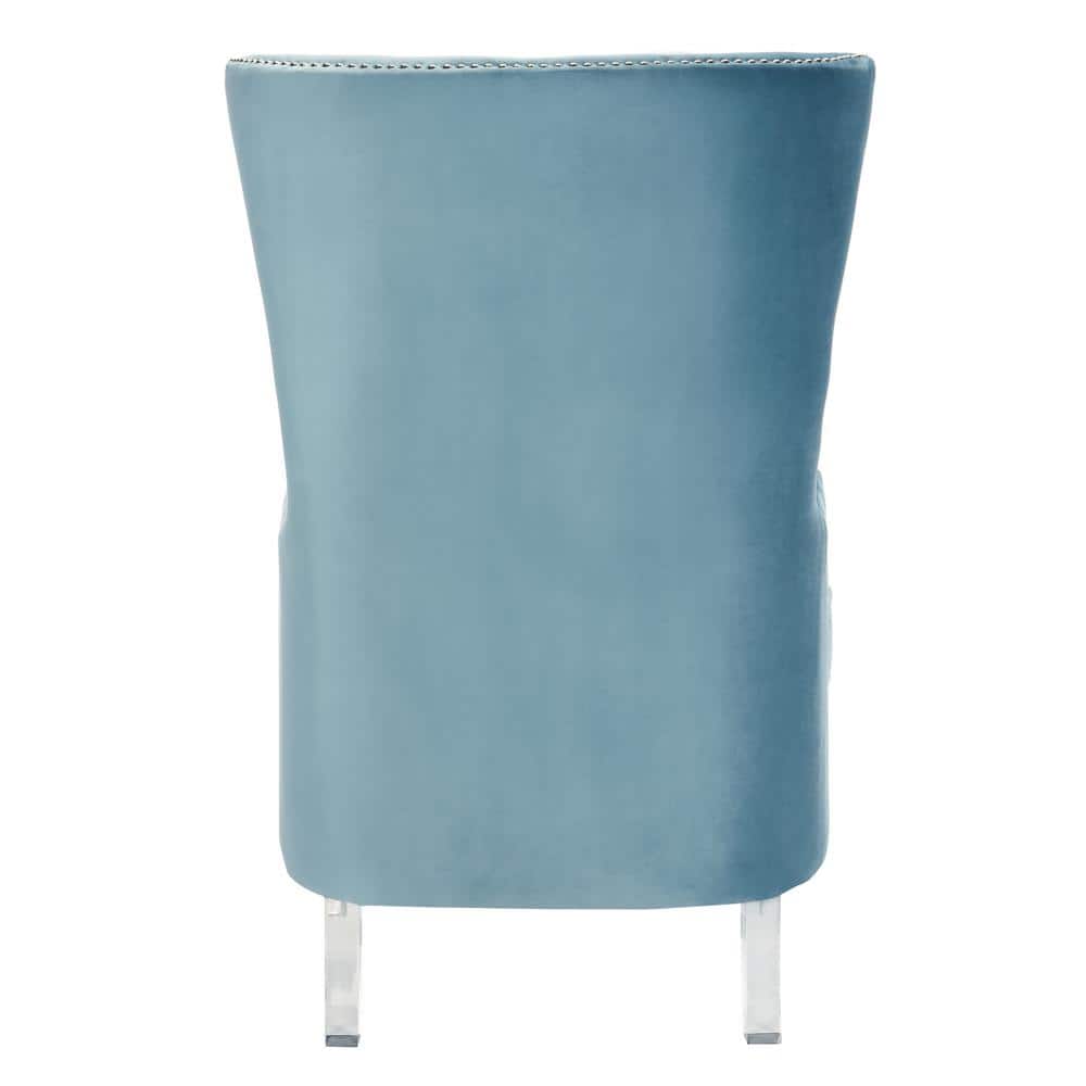 Light Blue Velvet Wingback Accent Chair with Acrylic Legs
