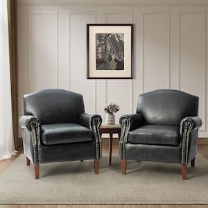 Gianluigi Black Faux Leather Arm Chair with Nailhead Trim (Set of 2)