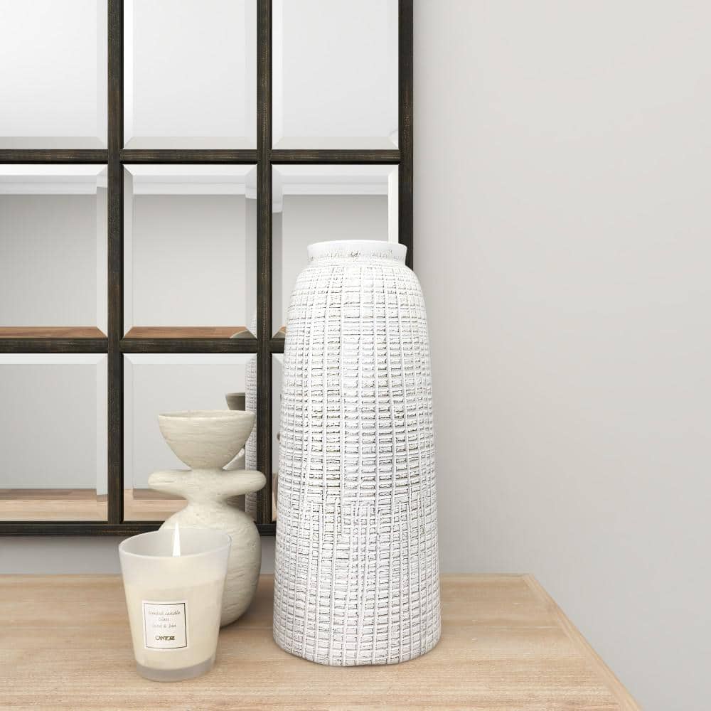 Coastal Charm 17" White Ceramic Textured Vase