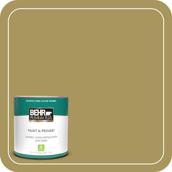 BEHR PREMIUM PLUS 1 qt. #370F-6 Mossy Rock Semi-Gloss Enamel Low Odor Interior Paint & Primer