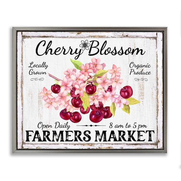 Stupell Industries Cherry Blossom Farmer's Market by Creatif Belle Gray Floater Frame Food Graphic Art Print 17 in. x 21 in.