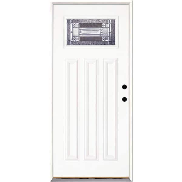 Feather River Doors 37.5 in. x 81.625 in. Preston Zinc Craftsman 1/4 Lite Unfinished Smooth LH Inswing Fiberglass Prehung Front Door