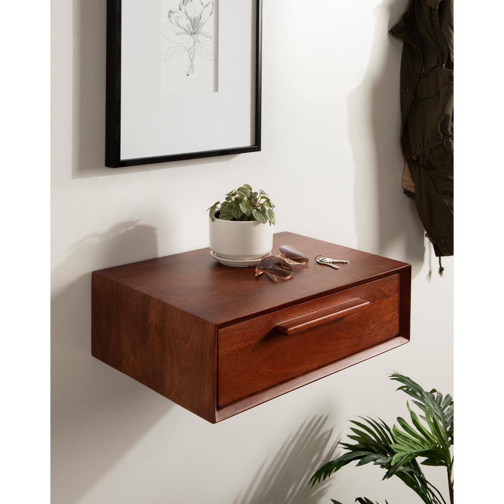 McCutcheon Handcrafted Mango Wood Floating Shelf in Walnut Brown