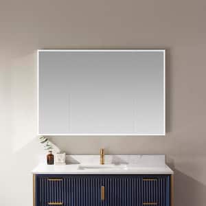 Perma 48 in. W x 32 in. H Frameless Recessed or Surface-Mount LED Bathroom Medicine Cabinet with Beveled Mirror in Grey