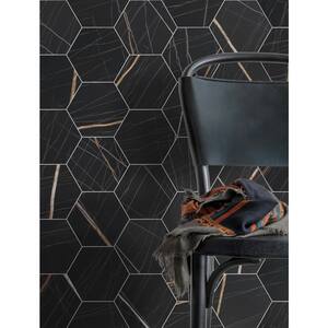 Bex Hexagon 6 in. x 6.9 in. Noir 2.3mm Stone Peel and Stick Backsplash Tile (6.5 sq.ft./30-Pack)