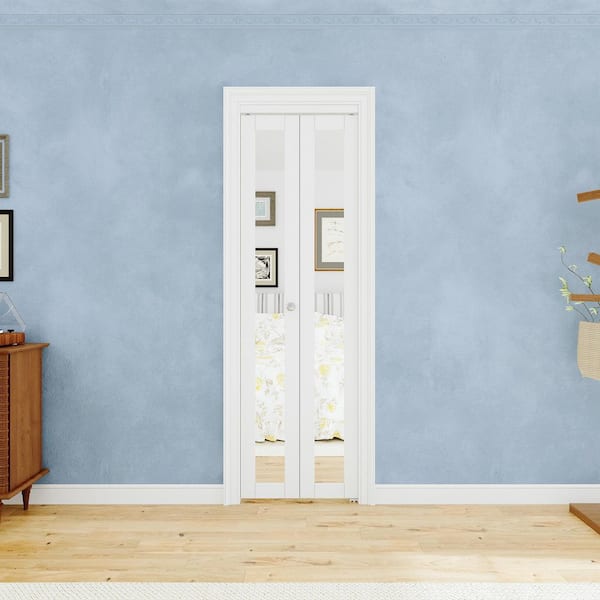 EH PUERTA 24 in. x 80 in. 1-Lite Mirrored Glass and Solid Core White Finished Close MDF Bi-fold Door with Hardware