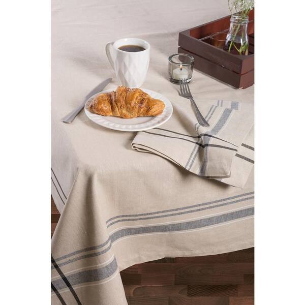Chambray 60 in. x 120 in. Taupe with Black French Stripe Cotton Tablecloth Chambray 60 in. x 120 in. Taupe with Black French Stripe Cotton Tablecloth