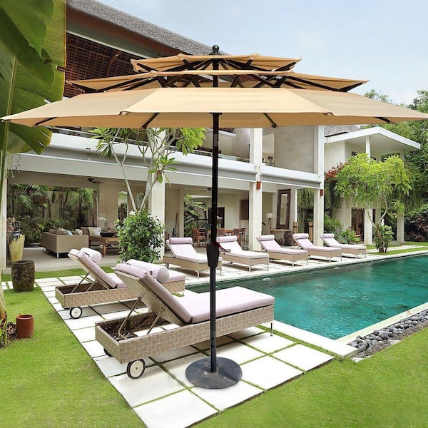 leaning patio umbrella Midtown Umbrellas - The Lean 9 Ft with Fade-Resistant Sunbrella Fabric, Auto-Tilt Aluminum Frame and 8 Reinforced Ribs for Deck, Pool & Garden Easily adjust the shade angle by turning the crank Outsunny 11ft Cantilever Patio Umbrella