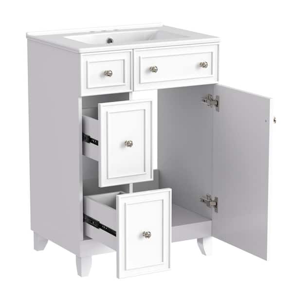 24 in. W x 18 in. D x 34 in. H Bathroom White Linen Cabinet