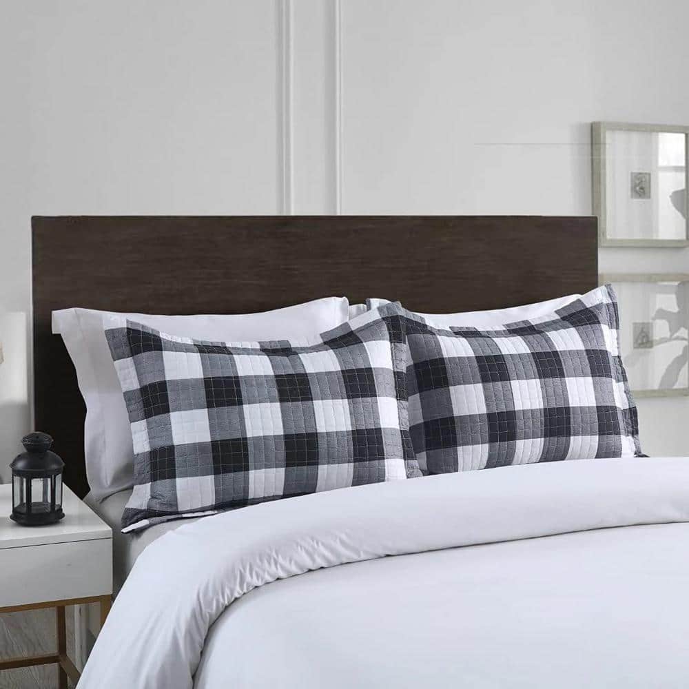 Buffalo Check White and Black Polyester Standard Pillow Shams