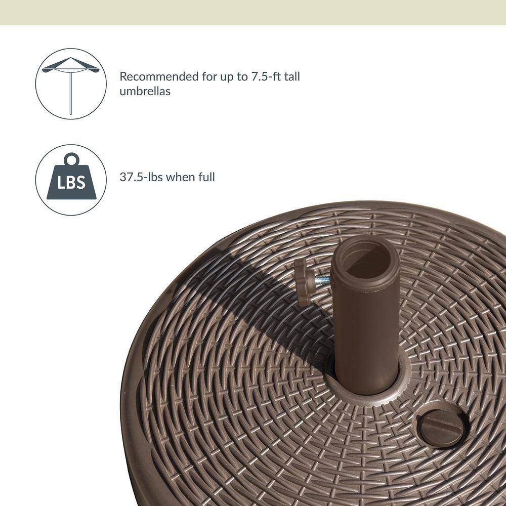 Brown Wicker Weave Fillable Patio Umbrella Base with Steel Support