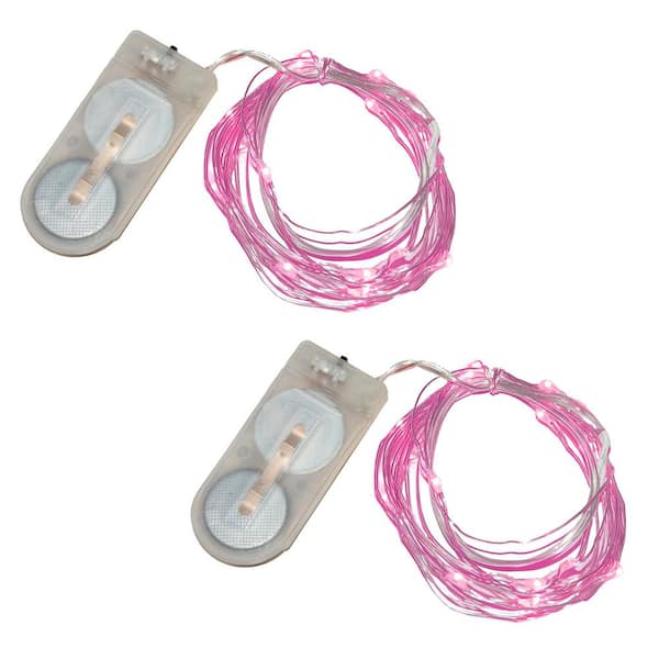 40-Light Mini Battery Operated Waterproof String Lights in Pink (2-Count)