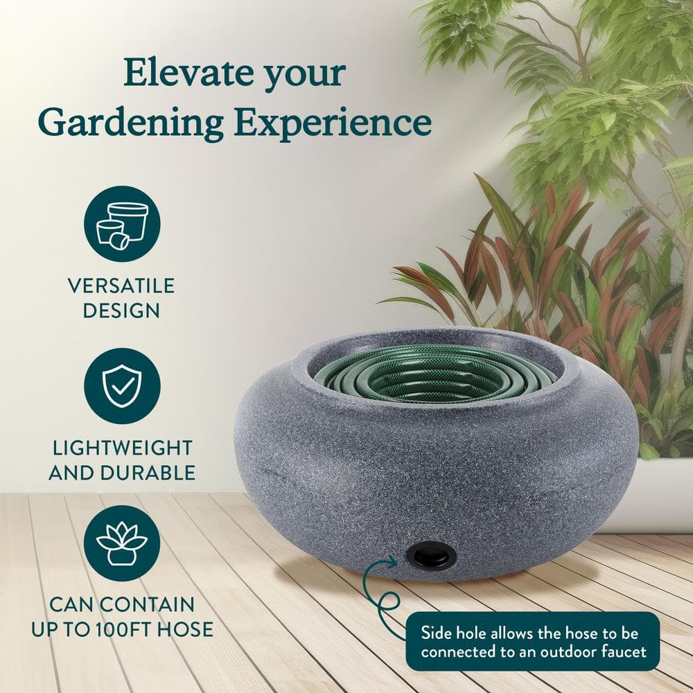 Granite Round Outdoor Garden Hose Storage Pot