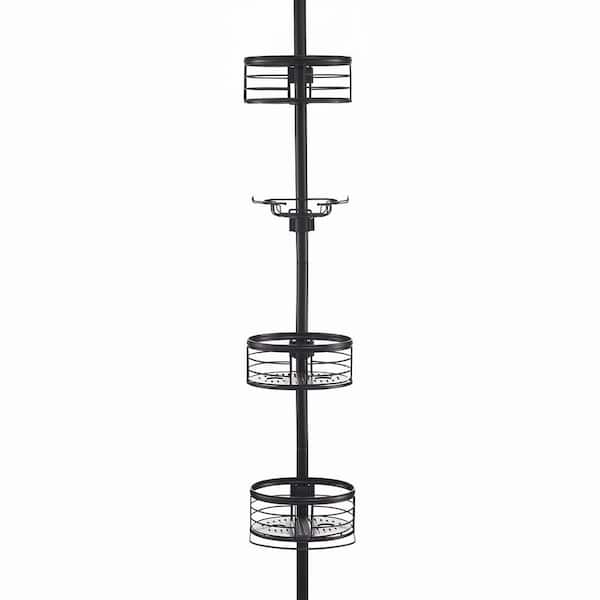 Tension Pole Shower Caddy Corner Organizer, Adjustable Standing Shower Caddy with 3 Removable Baskets and Hooks, Black