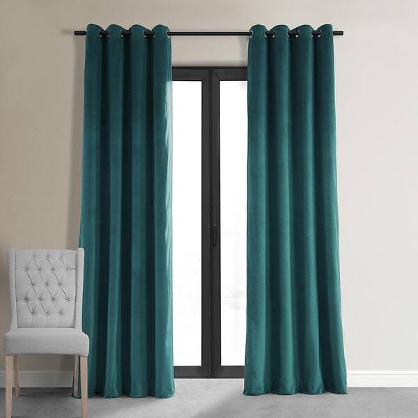 Exclusive Fabrics & Furnishings Everglade Teal Velvet Grommet Blackout Curtain - 50 in. W x 84 in. L (1 Panel)