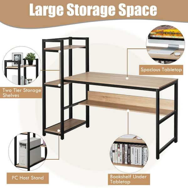 Costway Multi-Functional Computer Desk with 4-tier Storage shelves Walnut