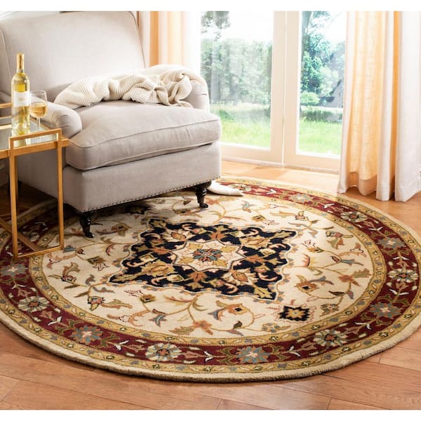 Heritage Ivory/Red 6 ft. x 6 ft. Round Border Medallion Area Rug