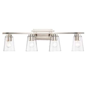 Iris 32 in. 4-Light Brushed Nickel Bathroom Vanity Light Fixture with Clear Glass Shades