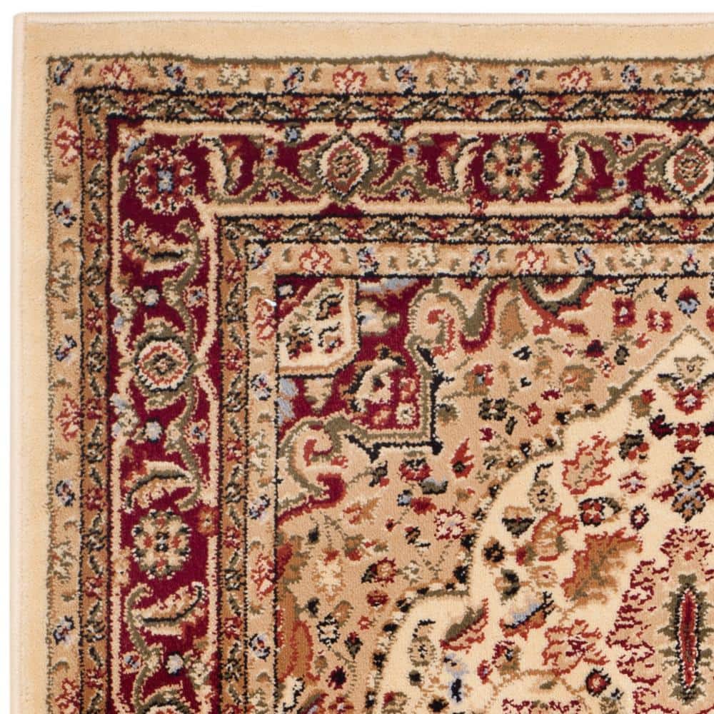 Ivory and Red Floral Safavid Style Rectangular Area Rug