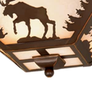 Yellowstone Bronze Rustic Moose Tree Square Outdoor Flush Mount 3-Light Ceiling Fixture