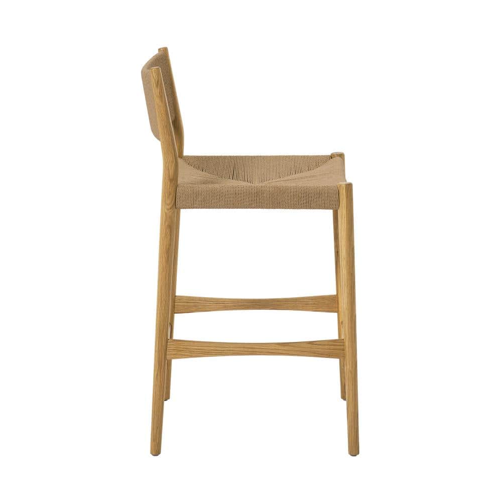 Erie Natural Oak Wood and Woven Paper Cord Counter Stool