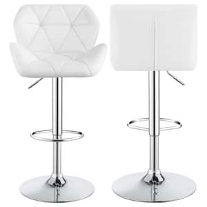 25 in. White and Chrome Low Back Metal Frame Adjustable Bar Stools with Faux Leather Seat (Set of 2)