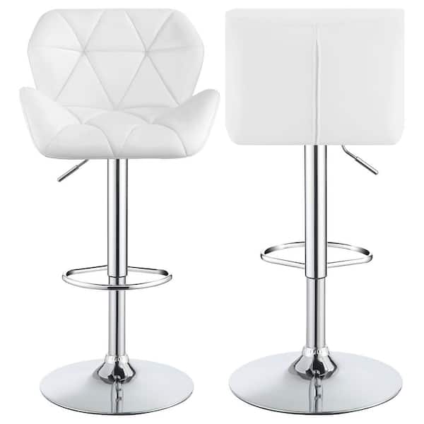 Coaster 25 in. White and Chrome Low Back Metal Frame Adjustable Bar Stools with Faux Leather Seat (Set of 2)