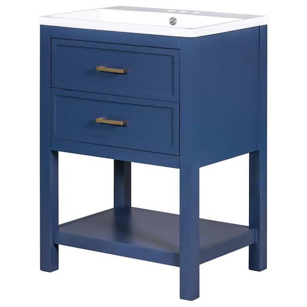 Unbranded 24 in. W x 18 in. D x 34.1 in. H Single Sink Freestanding Bath Vanity in Blue with White Ceramic Top