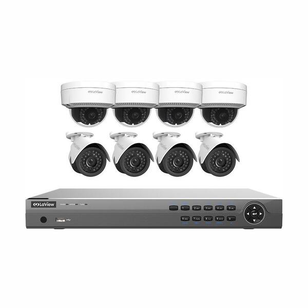 LaView 16-Channel Full HD IP Indoor/Outdoor Surveillance 3TB NVR System (4) Bullet and (4) Dome 1080P Cameras Free Remote View