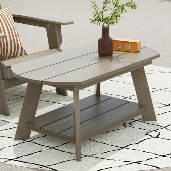 Vineyard Taupe Rectangular Plastic Outdoor Double Layer Adirondack Coffee Table