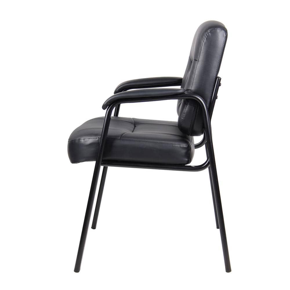 Elegant Black LeatherPlus Guest Chair with Steel Frame and Fixed Arms