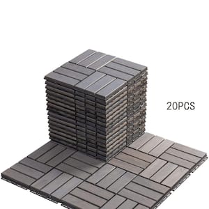 12 in. x 12 in. Outdoor Gray Checker Pattern Square Wood Interlocking Waterproof Flooring Deck Tiles(Pack of 20 Tiles)